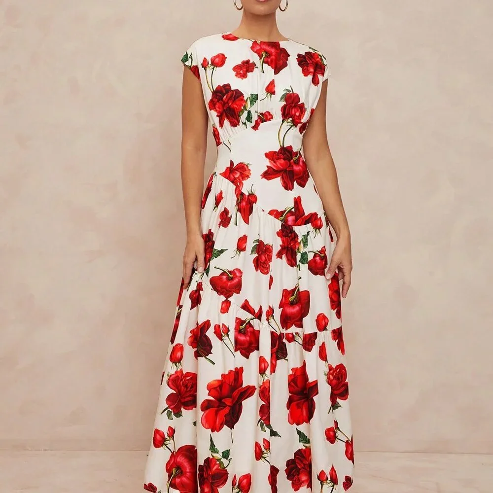 White Elegant Women's Sleeveless Ruched Waist Asymmetrical Patchwork Dress - Picture 3 of 5